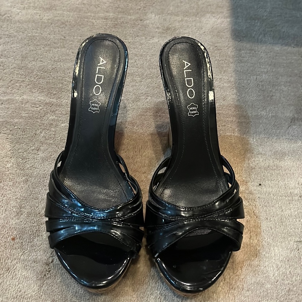 Black Aldo cork wedges